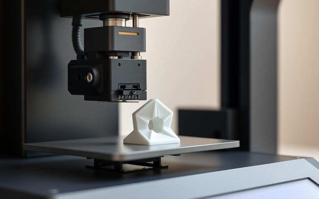 Сопло 3D-принтера печатает деталь