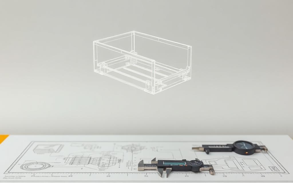 CAD-чертёж детали и измерительный инструмент